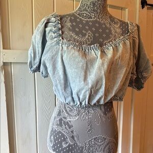 Elegant Light Blue Ruched Blouse